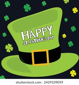 Vector illustration: Hand drawn brush lettering composition of St. Patrick's Day on leprechaun hat on dark blue background. Typography design.