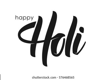 Vector illustration: Hand drawn brush lettering of Happy Holi on white background