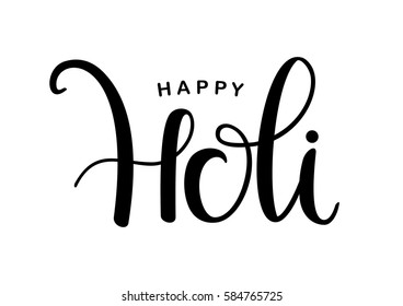 Vector illustration: Hand drawn brush lettering of Happy Holi. Typography design. 