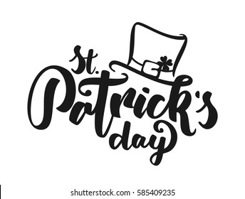 Vector illustration: Hand drawn brush lettering composition of St. Patrick's Day with leprechaun hat. 