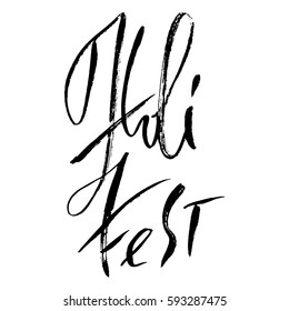 Vector illustration. Hand drawn brush lettering of Holi Fest. Grunge ink inscription