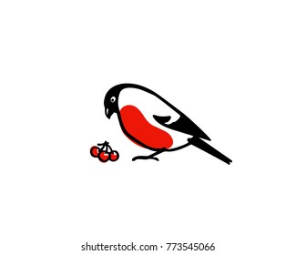 Vector illustration of hand drawn bullfinch. Ink drawing, graphic style.