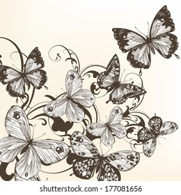 Vector illustration with hand drawn butterflies