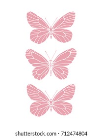Vector illustration of hand drawn butterflies. Ink drawing, graphic style. Beautiful design elements. Vintage style.