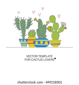 Vector illustration of a hand drawn cactus. 