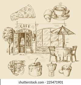 Vector Illustration With Hand Drawn Of Cafe