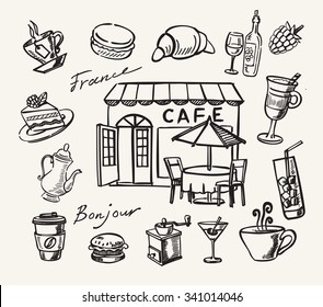 Vector illustration with hand drawn of cafe