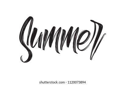 Vector illustration: Hand drawn calligraphic brush lettering composition of Summer on white background