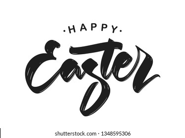 Vector illustration. Hand drawn calligraphic modern brush lettering of Happy Easter isolated on white background.