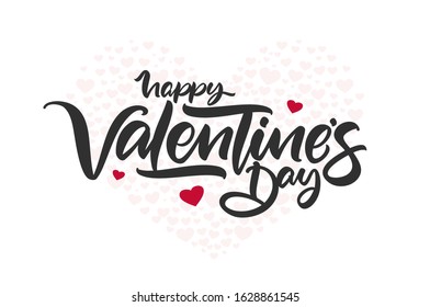 Vector illustration: Hand drawn calligraphic brush lettering composition of Happy Valentine's Day. Romantic greeting card