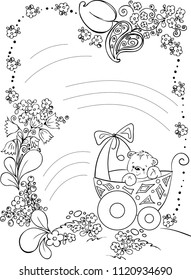 Vector illustration of hand drawn calligraphy and illustrations. It's a boy lettering set for invitation and greeting card, prints and posters. Graphic elements for design of baby birthday and party