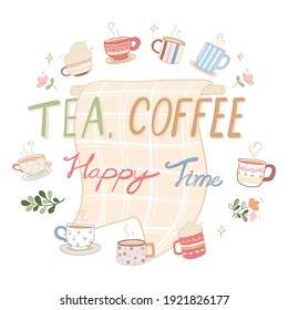 vector illustration of hand drawn and calligraphy coffee mug