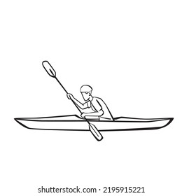 Vector illustration of hand drawn canoeing or kayaking. Water sports concept