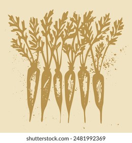 Vector illustration of hand drawn carrots. Ink drawing, graphic style. Beautiful food design elements, linocut style