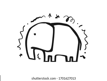 Vector illustration: Hand drawn cartoon elephant. Sketch line design.