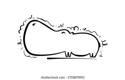 Vector illustration: Hand drawn cartoon hippo. Sketch line design.