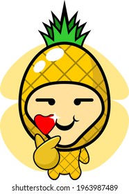 vector illustration of hand drawn cartoon character of pineapple mascot costume