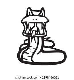 Dibujo vectorial dibujo a mano de un personaje de serpiente aterrador aislado en un fondo blanco.
