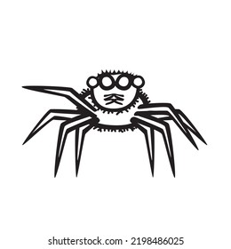 Vector illustration hand drawn cartoon of scary spider character isolated on white background.