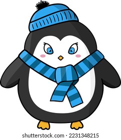 
Vector illustration hand drawn cartoon cute dressed  penguin 