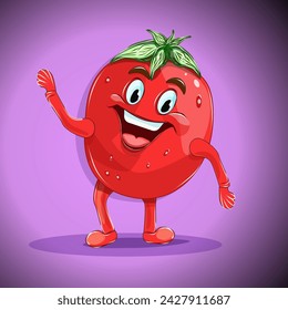 Vector illustration of hand drawn cartoon cheerful tomato