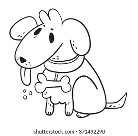 Vector illustration of a hand drawn cartoon white dog with ghost eyes drooling.