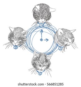 Vector illustration of hand drawn cat heads