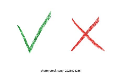 Ilustración vectorial de la marca de verificación dibujada a mano y marca transversal sobre fondo blanco