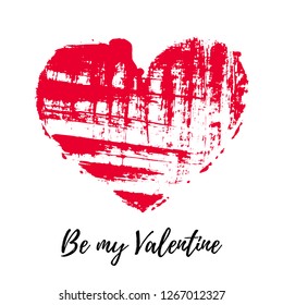 Vector illustration of hand drawn checkered red heart with black text Be my Valentine isolated on the white background.