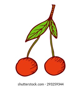 Vector illustration of hand drawn cherry. Doodle style.