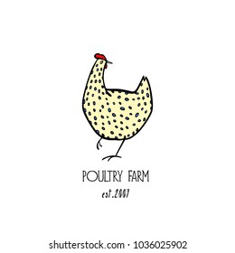 Vector illustration of hand drawn chicken. Beautiful ink drawing, heavy contour, abstract design elements. Perfect elements for food or farming design.