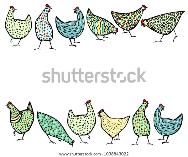 Vector Illustration Hand Drawn Chickens Beautiful Stock Vector (Royalty ...