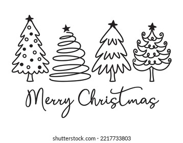 Vector illustration of hand drawn Christmas tree outlines.