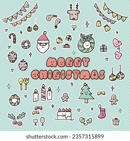 Vector illustration of hand drawn christmas icon set