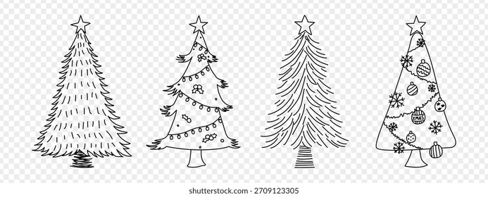 Vector illustration of hand drawn Christmas Tree set on transparent background