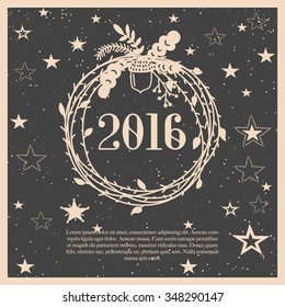 Vector illustration of hand drawn Christmas wreath and balls. Christmas decoration. Merry Christmas and Happy New Year! Christmas Collection 2016.