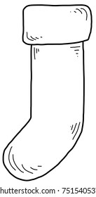 Vector illustration of a hand drawn Christmas stocking. 