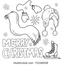 Vector illustration of Hand Drawn Christmas Greeting with Winter Apparel Theme