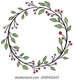 Vector illustration of a hand drawn circular botanical wreath