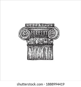 Vector illustration of hand drawn classic columns. Illustration in vintage style.