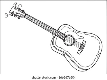 Vector illustration. Hand drawn of classical guitar. 