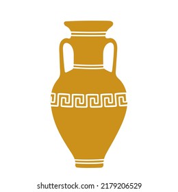 Vector illustration of a hand drawn clay vase with greek ornament isolated on a white background.