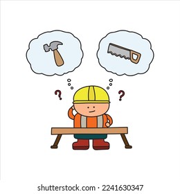 vector illustration of Hand drawn color children construction worker hammer or handsaw idea