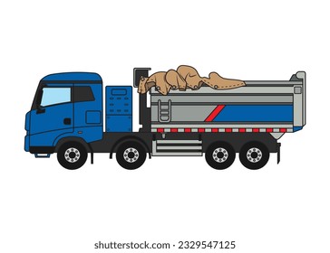 Vector illustration Hand drawn color children construction electric dump truck with slide cover construction vehicle clipart