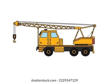 Vector illustration Hand drawn color children construction mounted crane truck construction vehicle clipart
