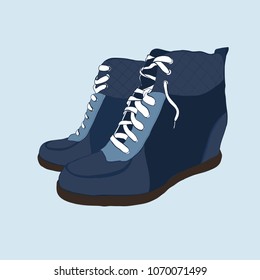 Vector illustration of hand drawn colorful women Footwear in isometric style. Shoes Casual and sport style, gumshoes, boots for cold seasons. Design isolated object.