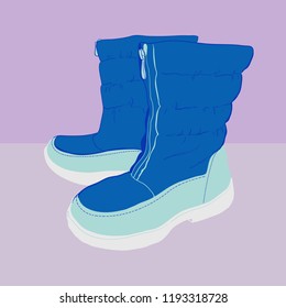 Vector illustration of hand drawn colorful women. Footwear in isometric style. Shoes Casual and sport style, snow boots for cold seasons. Design isolated object.