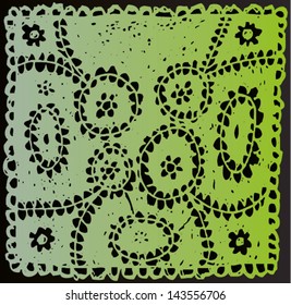 Vector illustration of hand drawn colorful green lace background.