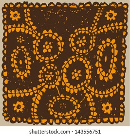 Vector illustration of hand drawn colorful orange brown lace background.