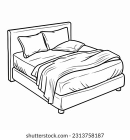 Vector illustration of a hand drawn coloring book depicting a bed